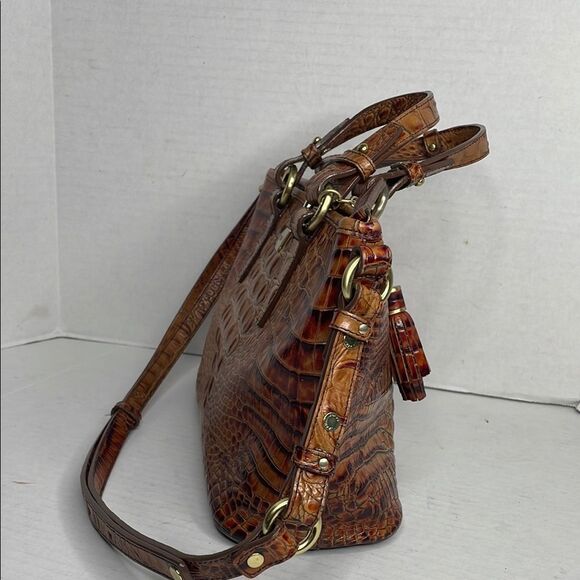 Brahmin Asher Toasted Almond Crocodile Embossed Satchel Shoulder Bag - Picture 4 of 14